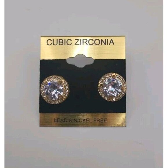 Large Round Cubic Zirconia Lead And Nickel Free Earrings Gold Gems Free Shipping - Picture 1 of 5